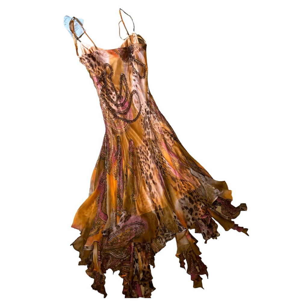NWT vintage y2k 100% silk beaded flowy mermaid dress - Picture 2 of 8